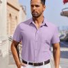 Men's Short Sleeve Button Down Shirt Casual Untucked Dress Shirt Stretch Denim Shirt