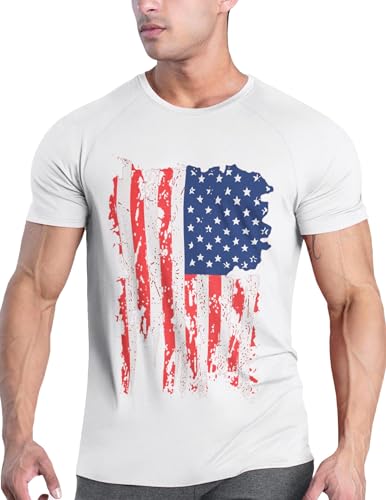 41FnVtuxPHL.jpg Men's Short Sleeve Loose fit Basic T-Shirt Active Performance Sports Tee Flag