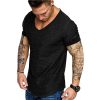 Mens 2 Pack Muscle V Neck T Shirt Fitted Gym Workout Short Sleeve Bodybuilding Tee