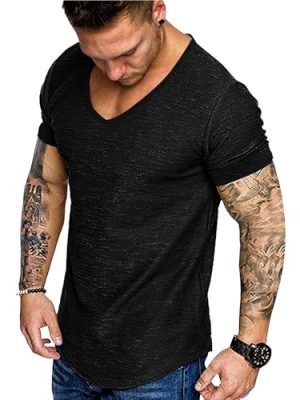 Mens 2 Pack Muscle V Neck T Shirt Fitted Gym Workout Short Sleeve Bodybuilding Tee