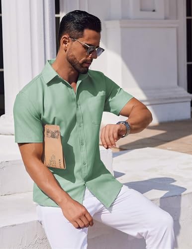 Mens Button Down Short Sleeve Shirt Casual Dress Shirt Untucked Summer Shirts with Pocket