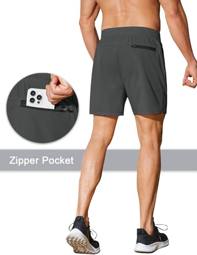 Men's Running Athletic Shorts 5 Inch 2 Pack Gym Workout Shorts Fitted Exercise Hiking Shorts with Zipper Pocket