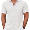 Men's Casual Button Down Shirts Short Sleeve Textured Shirt Summer Untucked Vacation Beach Wedding Shirts