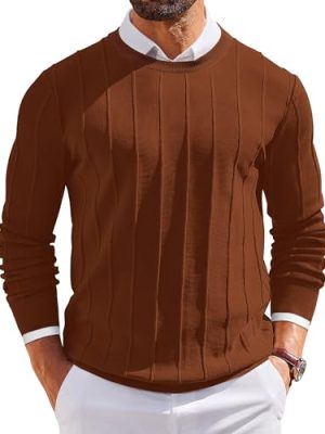Men's Crew Neck Sweater Long Sleeve Ribbed Knit Dress Sweaters Casual Slim Fit Pullover