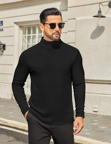 Mens Turtleneck Shirts Slim Fit Shirt Tops Lightweight Pullover Thermal Sweater Casual Long Sleeve Shirt