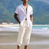Men's Linen Harem Capri Pants Lightweight Loose 3/4 Shorts Drawstring Elastic Waist Casual Beach Boho Yoga Trousers