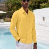 Men's Casual Button Down Shirt Long Sleeve Linen Chambray Shirt
