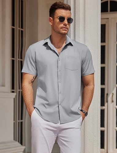 Mens Casual Button Down Shirts Short Sleeve Business Shirts Lightweight Wrinkle Free Dress Shirts