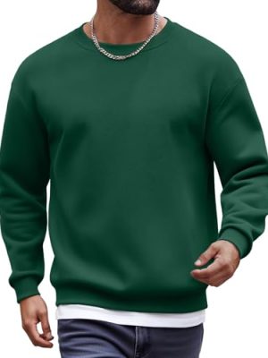 Men's Fleece Crewneck Sweatshirt Cotton Long Sleeve Pullover Casual Thermal Shirts