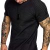 Men's Muscle T-Shirt Pleated Raglan Sleeve Bodybuilding Gym Tee Short Sleeve Fashion Workout Shirts Hipster Shirt