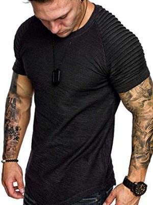 Men's Muscle T-Shirt Pleated Raglan Sleeve Bodybuilding Gym Tee Short Sleeve Fashion Workout Shirts Hipster Shirt