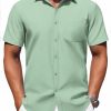 Mens Button Down Short Sleeve Shirt Casual Dress Shirt Untucked Summer Shirts with Pocket