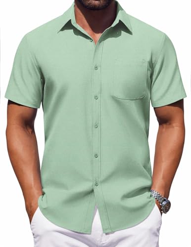 Mens Button Down Short Sleeve Shirt Casual Dress Shirt Untucked Summer Shirts with Pocket