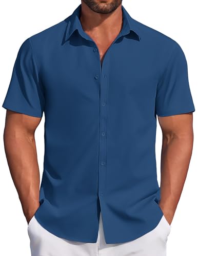 Men's Casual Dress Shirt Short Sleeve Button Down Shirts Summer Wedding Untucked Shirt