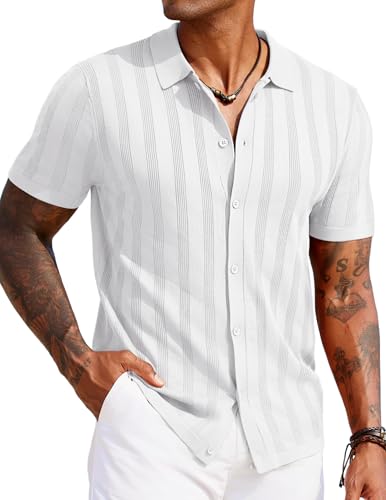 Men's Knit Polo Shirt Vintage Button Down Shirt Short Sleeve Hawaiian Shirt 2025 Summer Fashion Beach Shirts