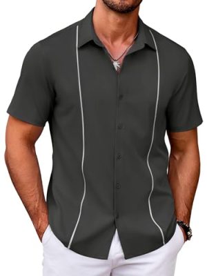 Men's Cuban Guayabera Shirt Short Sleeve Button Down Shirts Casual Summer Beach Shirts