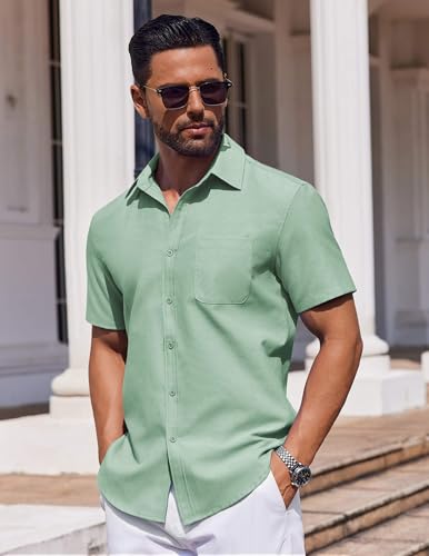 Mens Button Down Short Sleeve Shirt Casual Dress Shirt Untucked Summer Shirts with Pocket