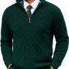 Mens Quarter Zip Sweater Cable Knitted Pullover Sweaters Textured Solid Colors Sweater
