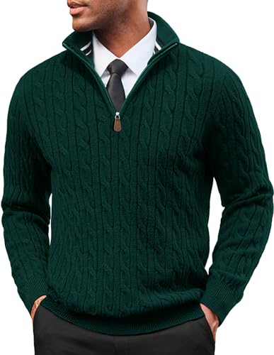 Mens Quarter Zip Sweater Cable Knitted Pullover Sweaters Textured Solid Colors Sweater