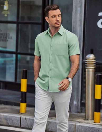 Mens Button Down Short Sleeve Shirt Casual Dress Shirt Untucked Summer Shirts with Pocket