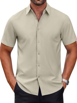 41OJeFFrZVL.jpg Mens Short Sleeve Dress Shirts Wrinkle Free Casual Button Down Shirts Summer Untucked Dress Shirt