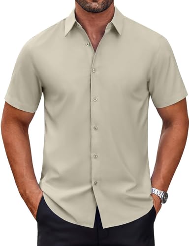 Mens Short Sleeve Dress Shirts Wrinkle Free Casual Button Down Shirts Summer Untucked Dress Shirt