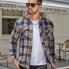 Men's Fall Plaid Button Down Shirt Long Sleeve Casual Cowboy Work Shirts Lightweight Flannel Shirts Two Pocket