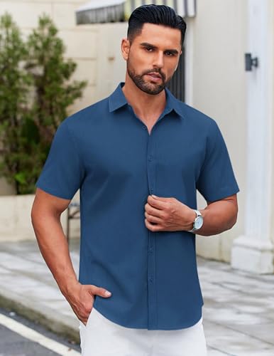 Men's Casual Dress Shirt Short Sleeve Button Down Shirts Summer Wedding Untucked Shirt