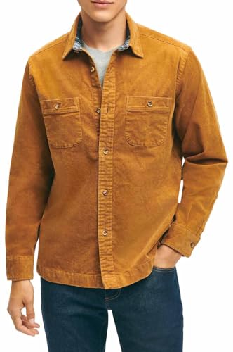 Men's Medium Wale Corduroy Shirt Jacket, Brown, Small