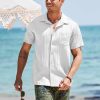 Men's Short Sleeve Casual Button Down Shirts Textured Summer Beach Shirt with Pocket