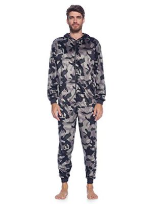 Men's Mink Fleece Hooded One-Piece Union Suit Pajamas