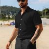Men's Muscle Dress Shirts Short Sleeve Stretch Casual Button Down Shirts Wrinkle Free Slim Fit Dress Shirt for Men