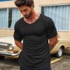Mens 2 Pack Muscle V Neck T Shirt Fitted Gym Workout Short Sleeve Bodybuilding Tee