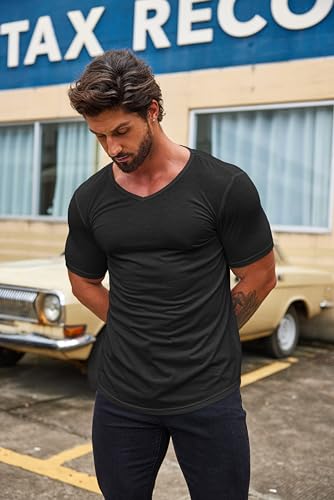 Mens 2 Pack Muscle V Neck T Shirt Fitted Gym Workout Short Sleeve Bodybuilding Tee
