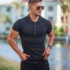 Collared Muscle Polo Shirts Men Slim Fit Textured Knit Polo Shirts Short Sleeve Button Down Shirts Casual Stylish
