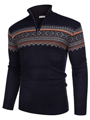 Men's Quarter Zip Pullover Sweater Casual Zip Up Polo Sweater Knit