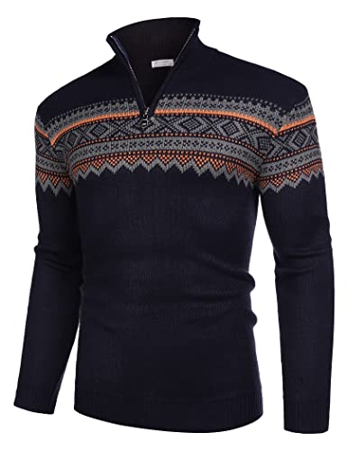 Men's Quarter Zip Pullover Sweater Casual Zip Up Polo Sweater Knit