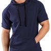 Men's Short Sleeve Hoodie Workout Gym Sweatshirt Muscle Fit Fashion Athletic Hoodies Pullover Cotton Hooded T-Shirts