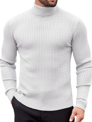 Men's Slim Fit Turtleneck Sweater Casual Twist Patterned Pullover Knitted Sweaters