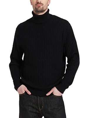 Men's Turtle Neck Pullover Wool Blend Lightweight Cable-Knit Pullover Sweater
