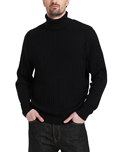 Men's Turtle Neck Pullover Wool Blend Lightweight Cable-Knit Pullover Sweater