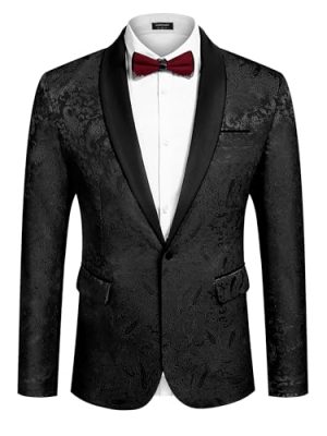 Men's Floral Tuxedo Jacket Paisley Shawl Lapel Stylish Suit Blazer Jacket for Wedding, Dinner, Party, Prom