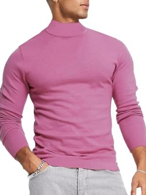 Mens Mock Neck T Shirts Pullover High Neck Turtleneck Premium Long Sleeve Sweaters for Men