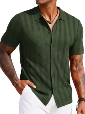 Men's Knit Polo Shirt Vintage Button Down Shirt Short Sleeve Hawaiian Shirt 2025 Summer Fashion Beach Shirts
