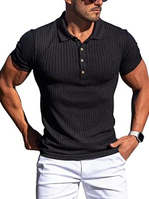 Collared Muscle Polo Shirts Men Slim Fit Textured Knit Polo Shirts Short Sleeve Button Down Shirts Casual Stylish