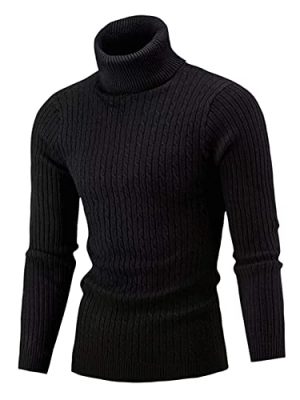 Men's Casual Slim Fit Turtleneck Pullover Sweaters Tops with Twist Patterned