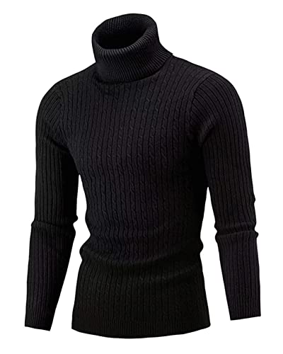 Men's Casual Slim Fit Turtleneck Pullover Sweaters Tops with Twist Patterned