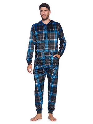 Men's Mink Fleece Hooded One-Piece Union Suit Pajamas