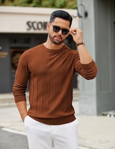 Men's Crew Neck Sweater Long Sleeve Ribbed Knit Dress Sweaters Casual Slim Fit Pullover
