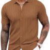 Men's Knit Shirts Short Sleeve Button Down Polo Shirt Crochet Casual Vintage Summer Beach Shirts